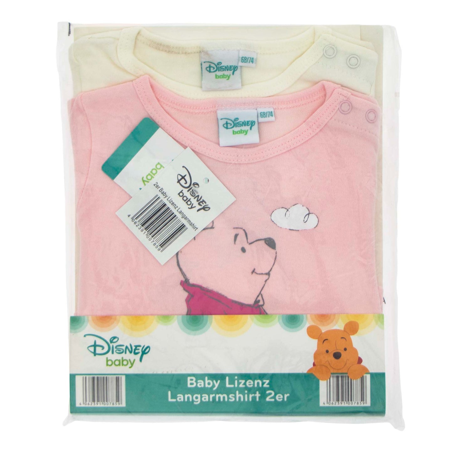 Winnie the Pooh Baby long Sleeves 2 pack in Pink - 68cm - 74 cm