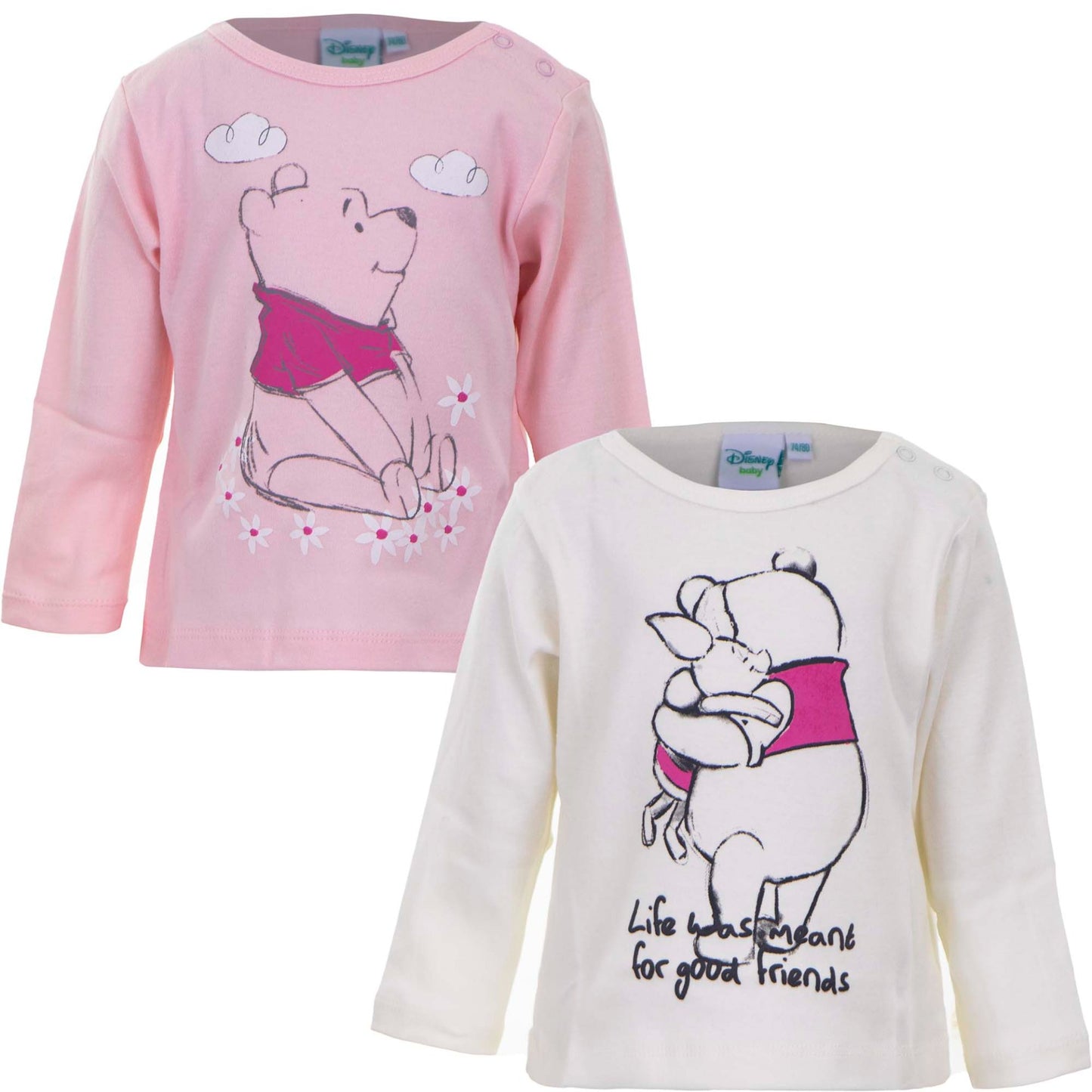 Winnie the Pooh Baby long Sleeves 2 pack in Pink - 68cm - 74 cm