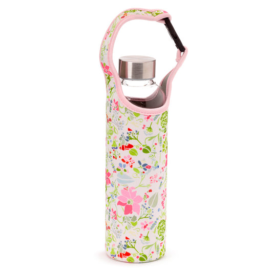 Julie Dodsworth Pink Botanical 500 ml Glass Water Bottle with Protective Sleeve